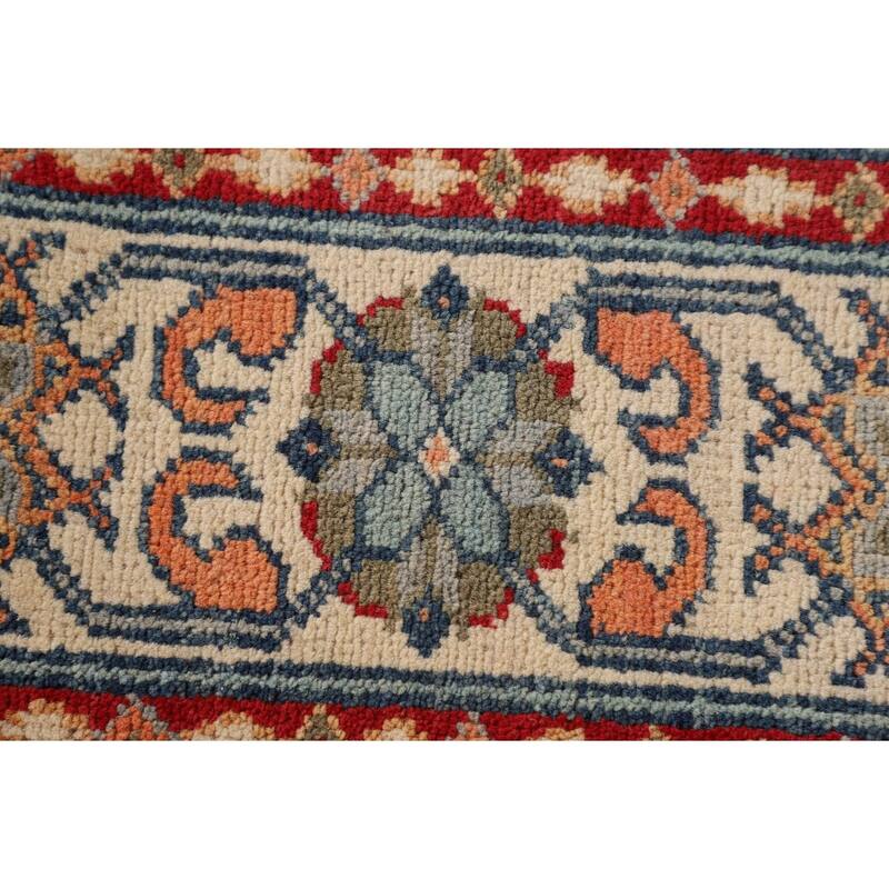 Kazak Oriental Accent Rug Handmade Gray Geometric Wool Carpet - 3'7"x 4'10"