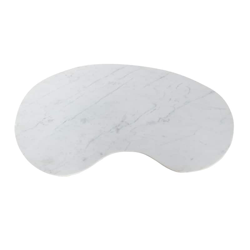48" Curved Mango Wood Coffee Table with White Banswara Marble Top