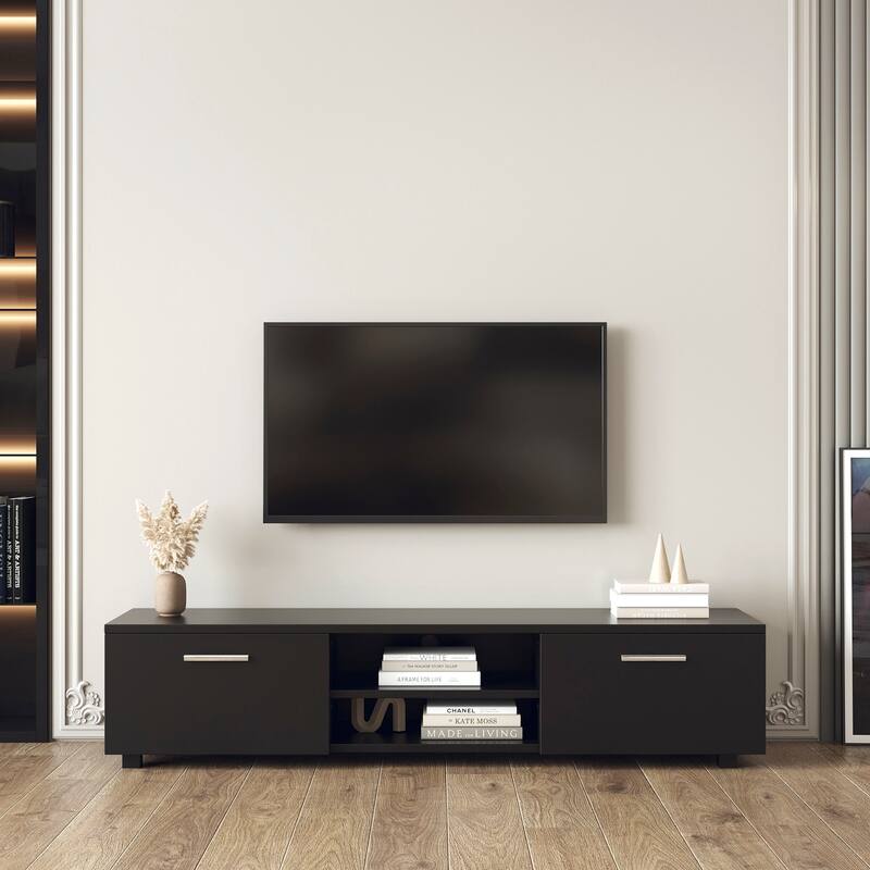 Modern 62.99" TV Stand with Open Shelves and Storage Cabinets for TVs Up to 70"