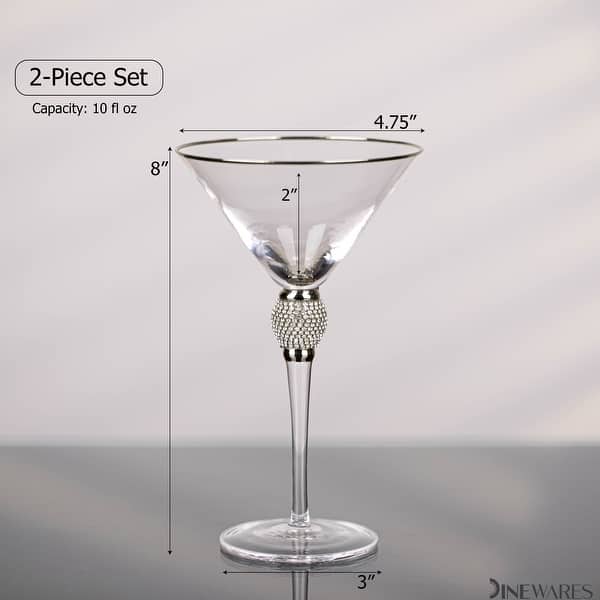 dimension image slide 0 of 4, Premium Clear Stem Crystal Martini Glasses with Rim and Diamond-like Rhinestones, Elegant 10oz Glassware Set for Cosmopolitan