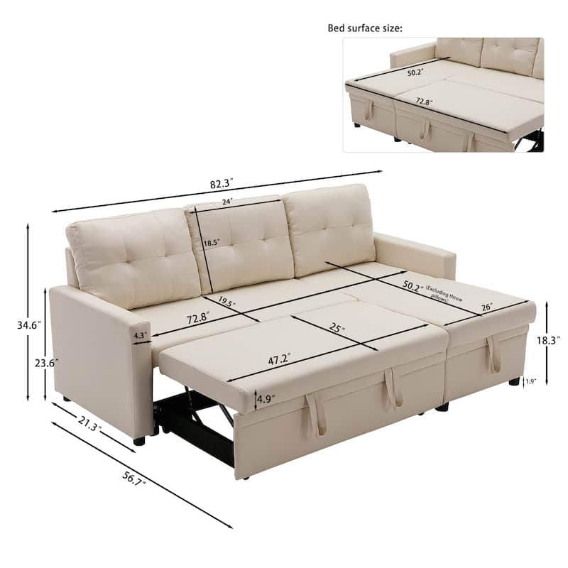 Modern Pull Out Sectional Sofa Bed Couch with Storage Chaise for Living Room
