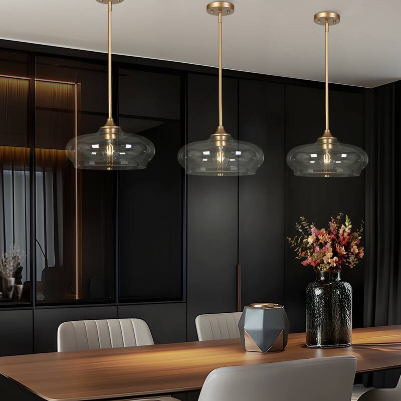 Modern Farmhouse Gold 12.6" Wide Pendant Kitchen Island Light with Clear Glass - 12.6" Dia. x 6.3" H