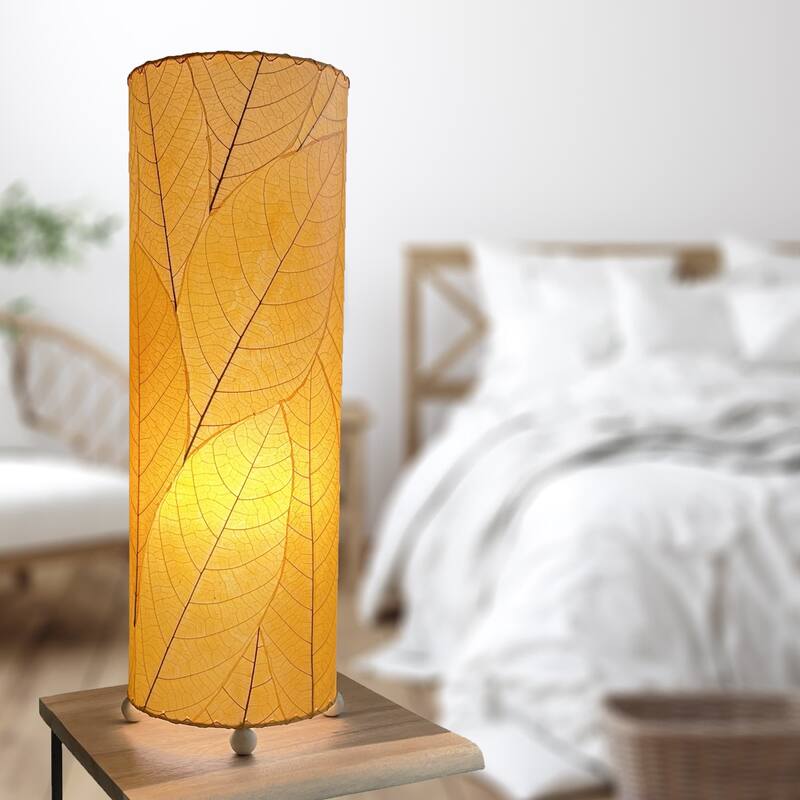 Handmade 24 Inch Cocoa Leaf Cylinder Table Lamp, Cocoa Leaves Shade, 8 x 8 x 24 in. - 8 x 8 x 24