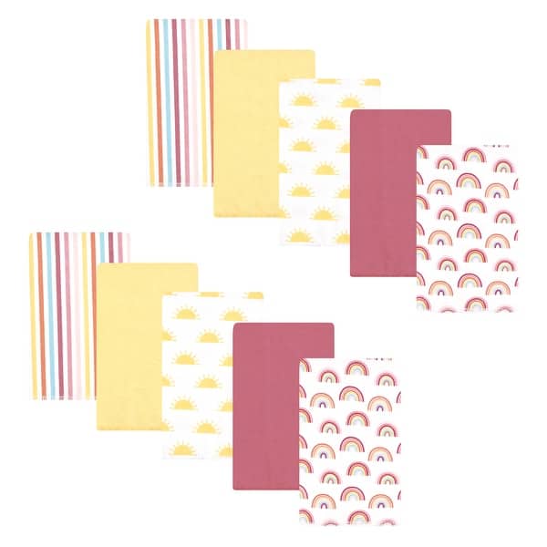 slide 1 of 1, Hudson Baby Girls Cotton Flannel Burp Cloths 10-Pack, Sunshine And Rainbows, One Size - Sunshine And Rainbows 10 Pack - One Size One Size - Sunshine And Rainbows 10 Pack