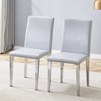 Simple 2 Piece PU Dining Chair with Cushions, Metal Legs, Non Slip Pads for Dining Room Kitchen Bedroom Living Room