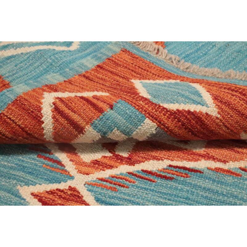 Hand Woven Oriental 100% Wool Carpet Southwestern Tribal Navy Blue & Blues Kilim Area Rug - 5' 0'' X 3' 2''