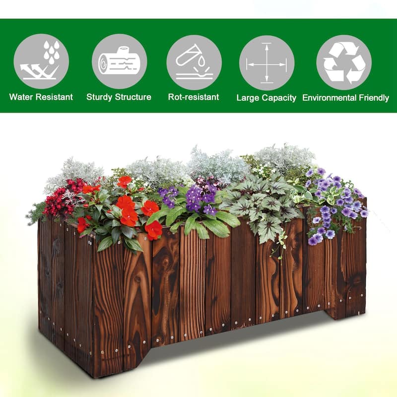 37.5"x15"x15.75" Raised Garden Bed, Wooden Planters For Outdoor Plants, Rectangle Vegetable Planter Box For Patio