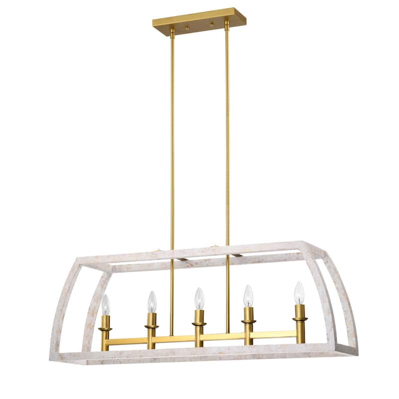 Nermin 39 Inch Modern Kitchen Island Brass Finish Chandelier 5-Light