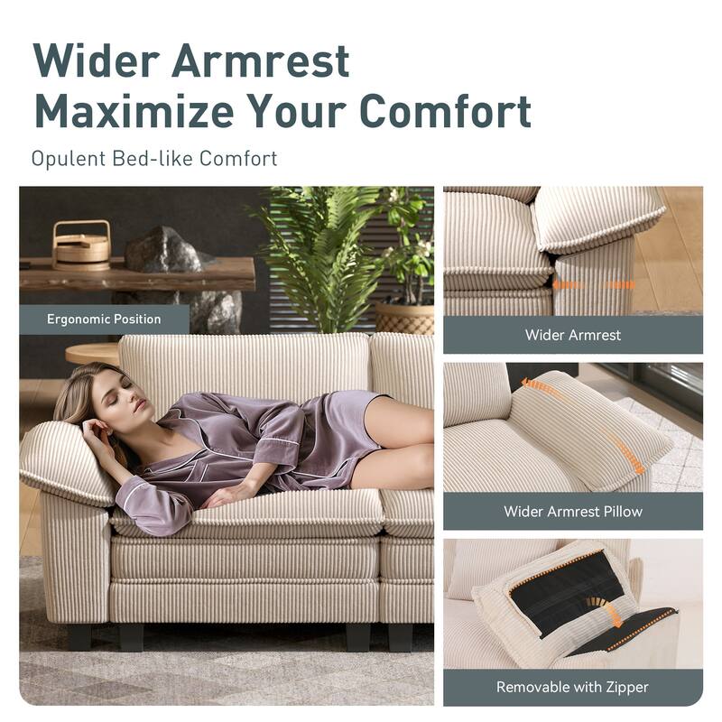 MAISON ARTS 2-Piece Chenille & Corduroy Sofa Set, Comfy 3/4/5-Seater Modular Loveseat & Armchair with Throw Pillows