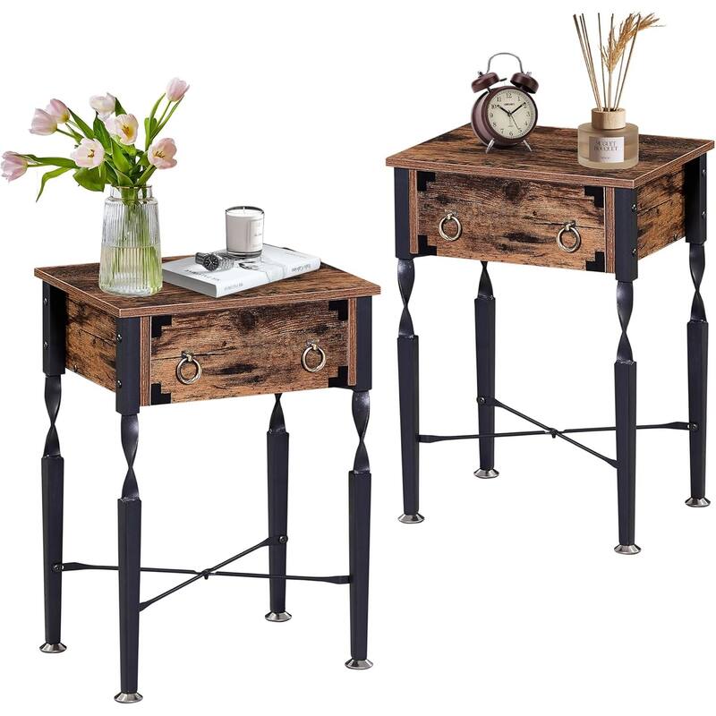 VECELO Nightstand Set of 2 with Wooden Storage Drawer Square Modern Bedside End Tables for Bedroom Living Room