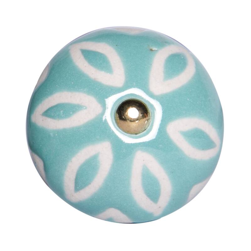 Set of 8 Turquoise and White Ceramic Drawer Pull Knobs for Cabinets - 1.50” x 1.50” x 1.50”
