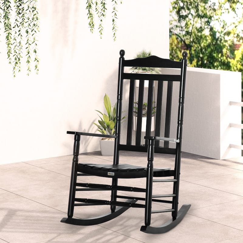 Outdoor Rocking Chair, Patio Wooden Rocking Chair with Smooth Armrests, High Back for Garden, Balcony, Porch