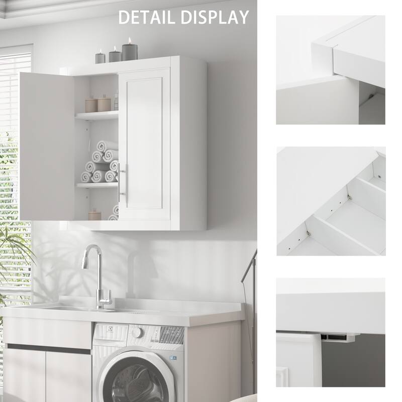 Solid wood Large Capacity Utility Bathroom Storage Cabinet with Adjustable Shelves