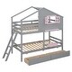 preview thumbnail 8 of 11, Gray Twin over Twin Size Solid Wood Bunk Bed with 2 Drawers, 1 Storage Box, 1 Shelf, Window and Roof