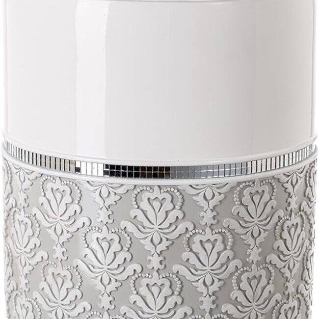 Creative Scents Mirror Damask White and Gray Bathroom Accessories Set of 6