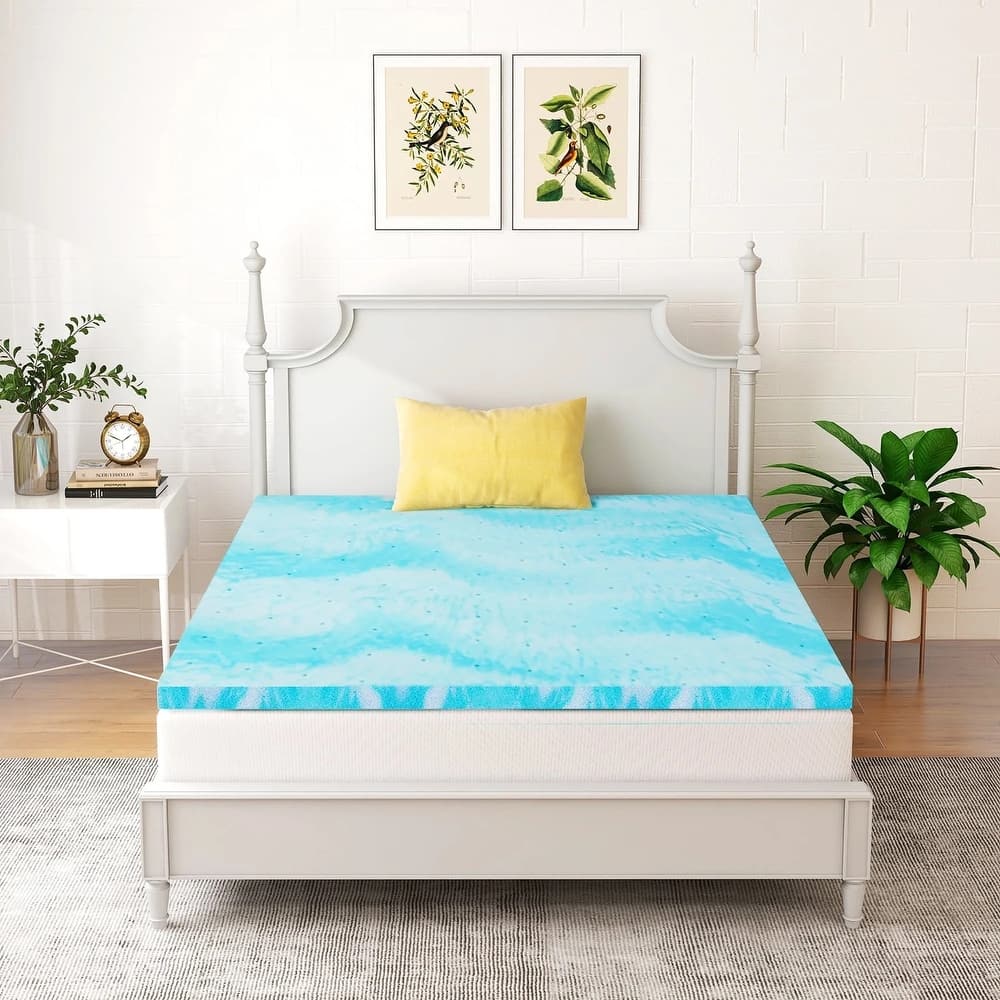 Memory Foam Mattress, 2" Thick Gel-Infused Cooling for Cooler, Pressure-Relieving Sleep, Blue - Ripple Blue