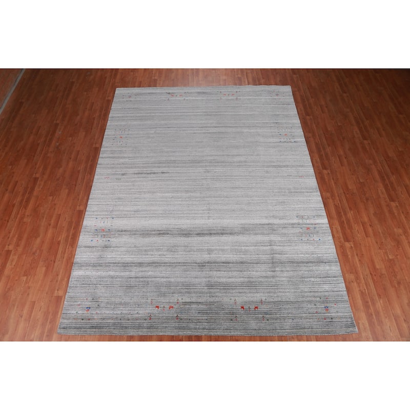 Silver Gray Gabbeh Indian Area Rug Handmade Wool Carpet - 8'10" x 11'10"