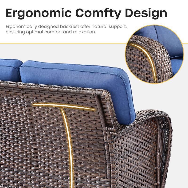 Gymojoy 3-Piece Outdoor Wicker Patio Furniture Set, 5" Thick Cushioned Rattan Sofa with Ottomans