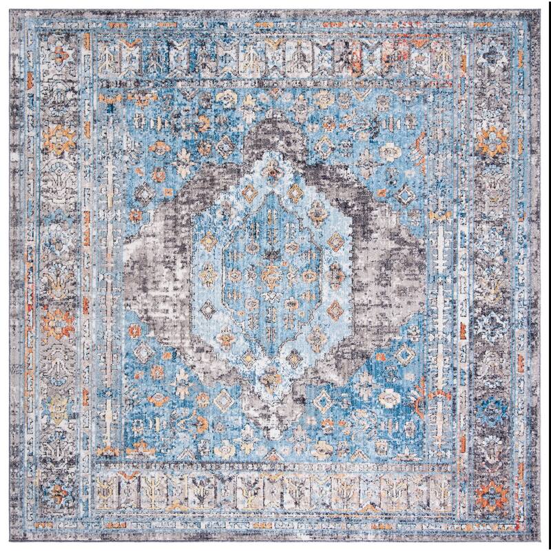 SAFAVIEH Bristol Atsuko Vintage Oriental Polyester Rug - 7' Square - Grey/Blue