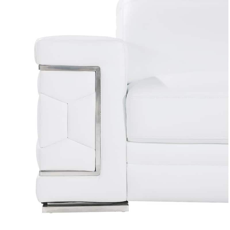 HomeRoots 47" White and Silver Genuine Leather Lounge Chair - 47' X '39' X '41