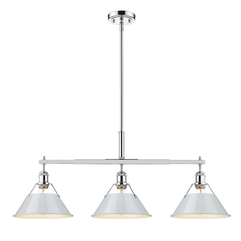 Orwell 3-Light Linear Pendant in Chrome with Dusky Blue - Silver