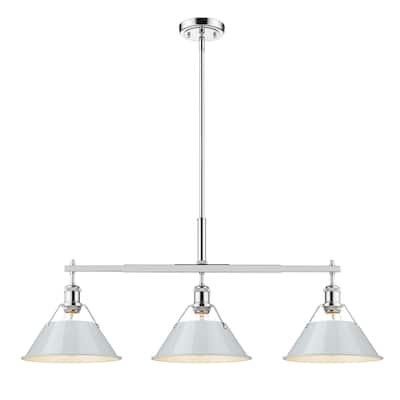 Orwell 3-Light Linear Pendant in Chrome with Dusky Blue - Silver