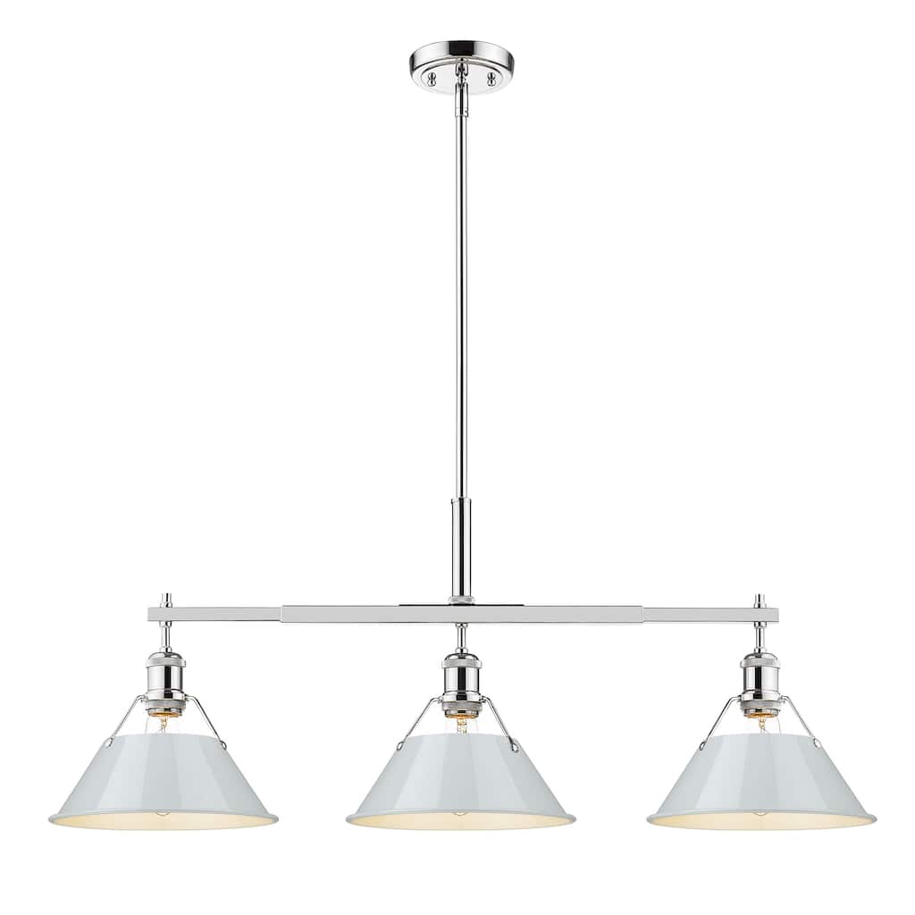 Orwell 3-Light Linear Pendant in Chrome with Dusky Blue - Silver