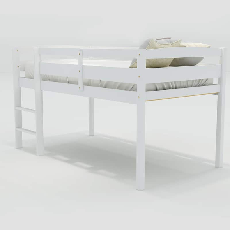 Twin Size Wood Low Loft Bed with Ladder