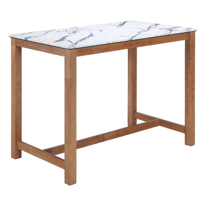 HomeRoots 48" White and Natural Faux Marble and Solid Wood Rectangular Bar Table - 48.00 in. x 36.20 in. x 28.00 in.