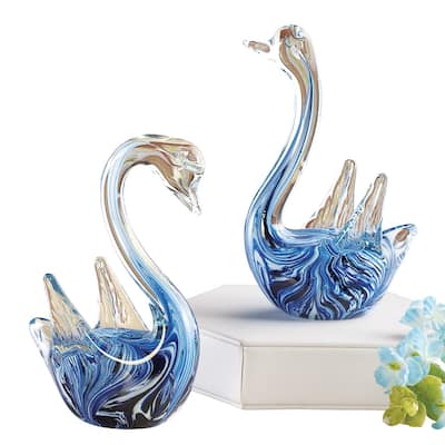 Glass Swan Figurines - Set of 2 - 10.750 x 8.500 x 4.250
