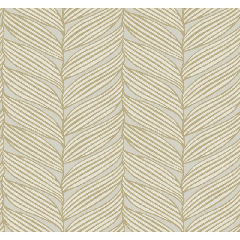 Exeter, Luminous Leaves 26.9' L X 27" W, Wallpaper Roll - Neutral & Gold