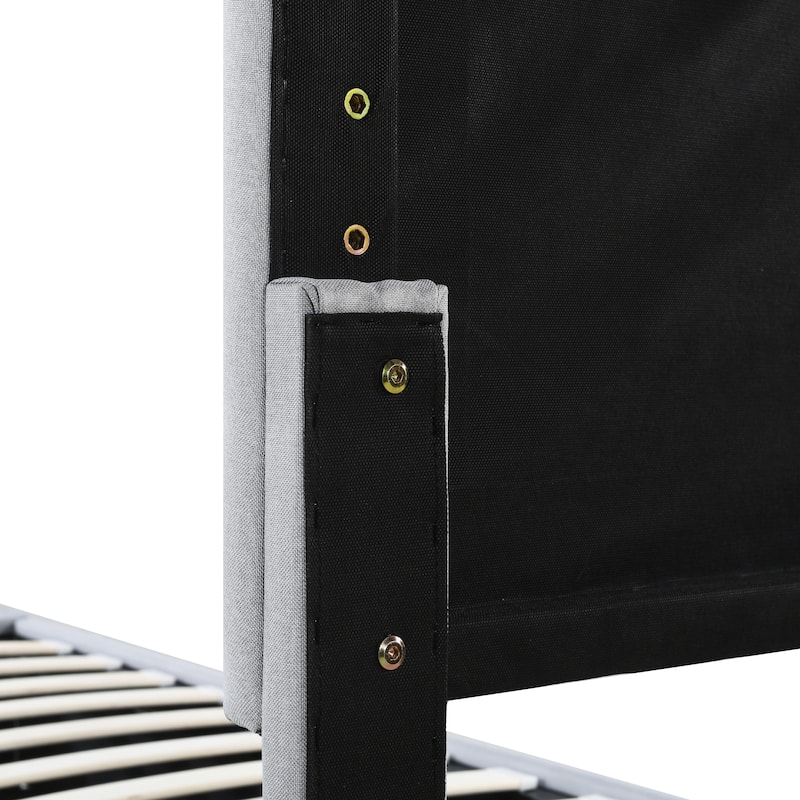 King Hydraulic Upholstered Bed, Twin-to-King, Stripe Headboard