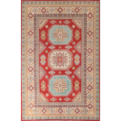 Geometric Kazak Living Room Area Rug Hand-Knotted Wool Carpet - 6'8" x 10'3"