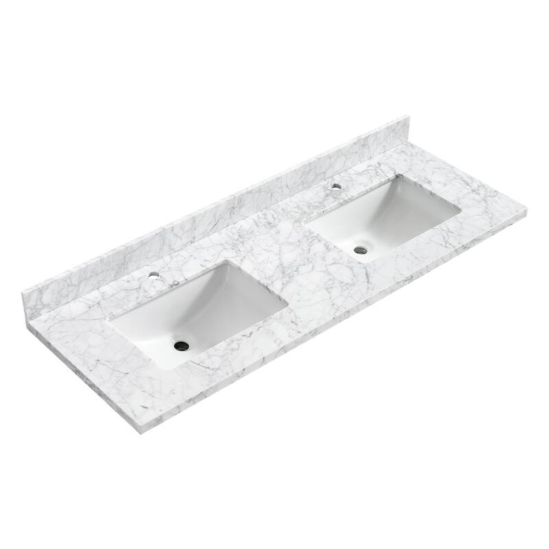 Zevio Natural Marble Vanity Top in Carrara White with Ceramic Sink