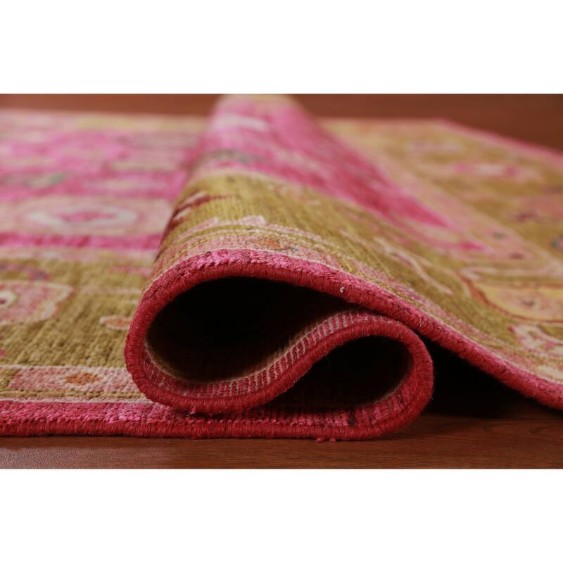 Hand Knotted Oriental 100% Wool Carpet Transitional All-Over Pink Oushak Area Rug - 9' 8'' X 8' 0''
