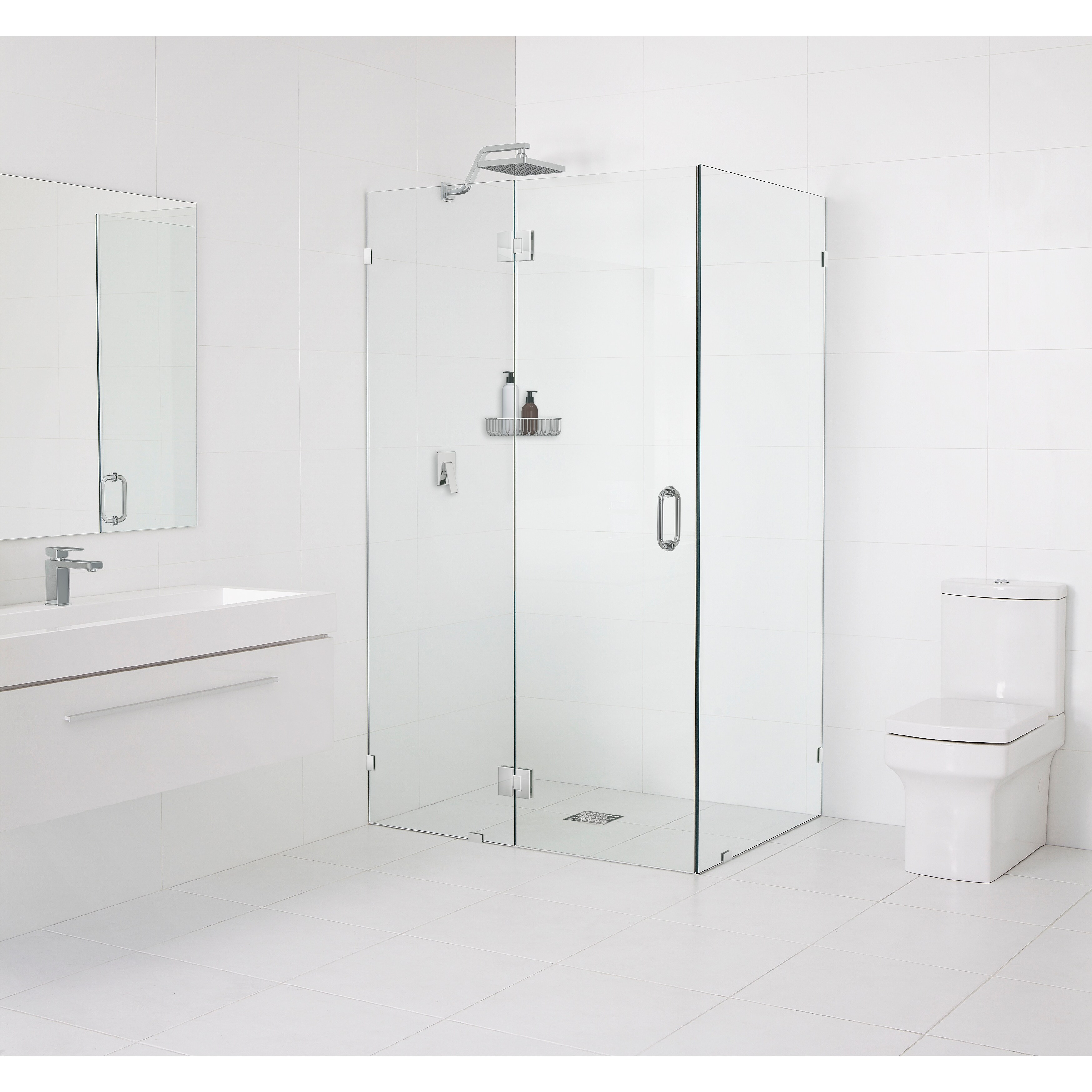 Glass Warehouse 78" x 44" x 47" Frameless 90 Degree Shower Enclosure - Glass Hinge