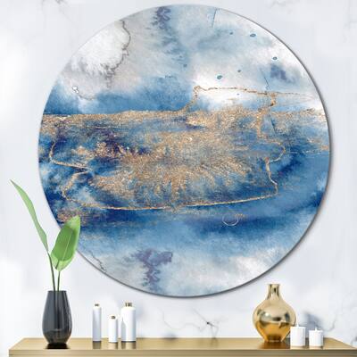 Designart 'Abstract Classic Blue And Gold I' Modern Metal Circle Wall Art
