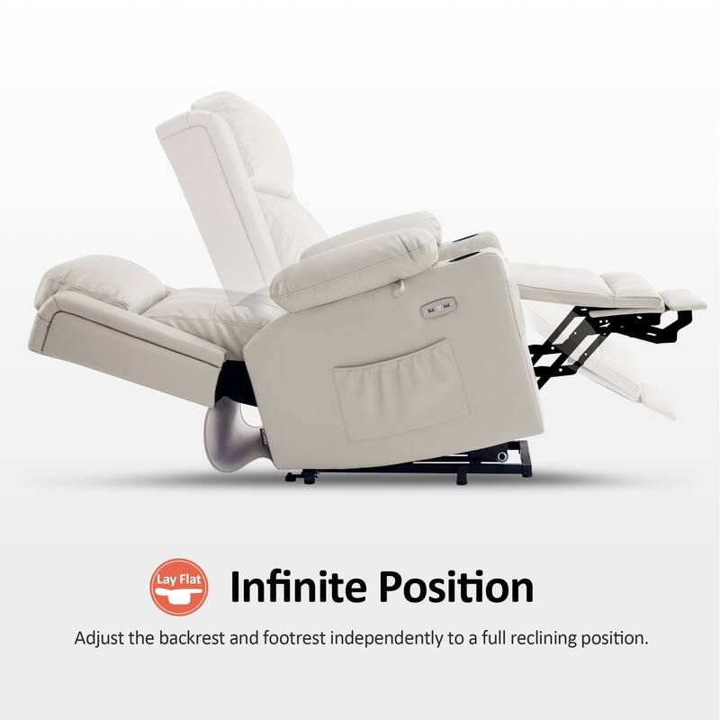 MCombo Lay Flat Dual Motor Power Lift Recliner Chair Sofa with Heat and Massage, Infinite Position, Faux Leather 7661