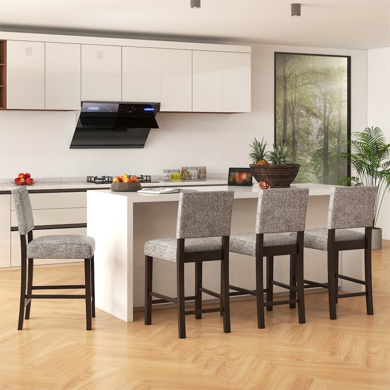 Gymax 4PCS Upholstered Bar Stools 26 Inch Counter Height Chairs w/