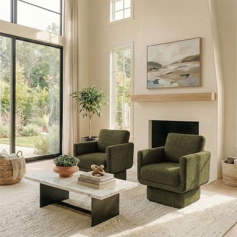 Upholstered Swivel Barrel Accent Chair(Set of 2)