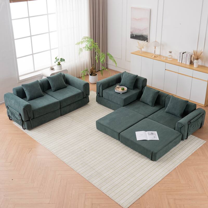 Folding Recliner Sofa 3-seater Straight Row Sectional Sofa Convertible Sleeper Sofa Bed, Fold Out Floor Couch Modular Sofa