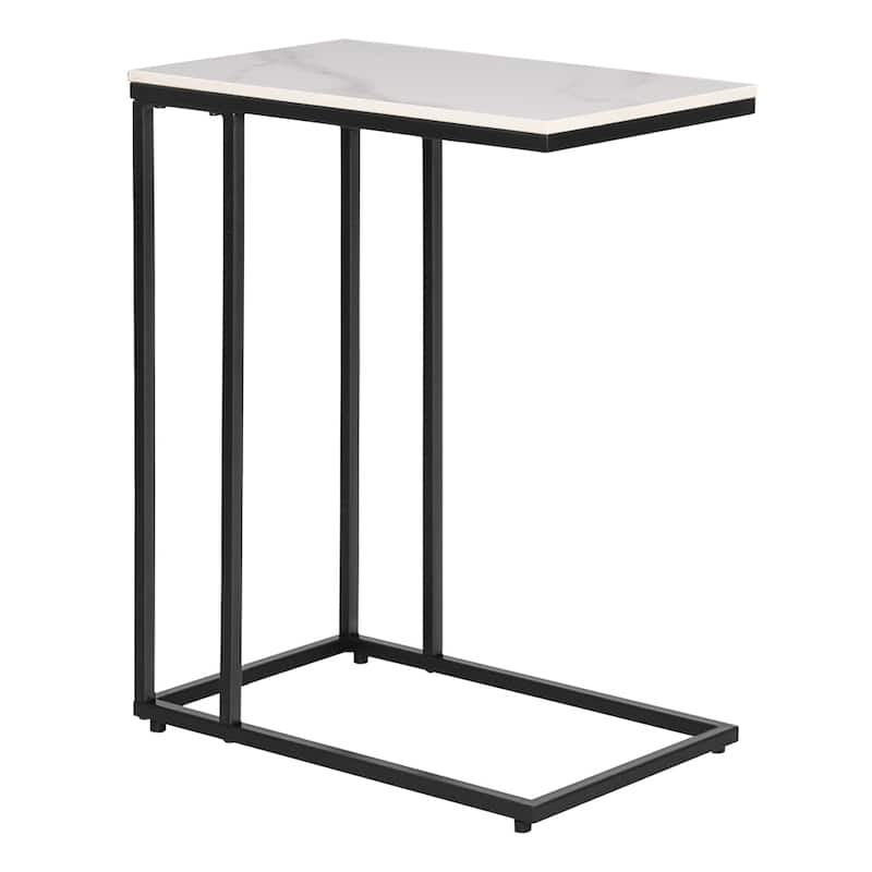 Maypex Rectangular White Sintered Stone Table Top Side Table - Black