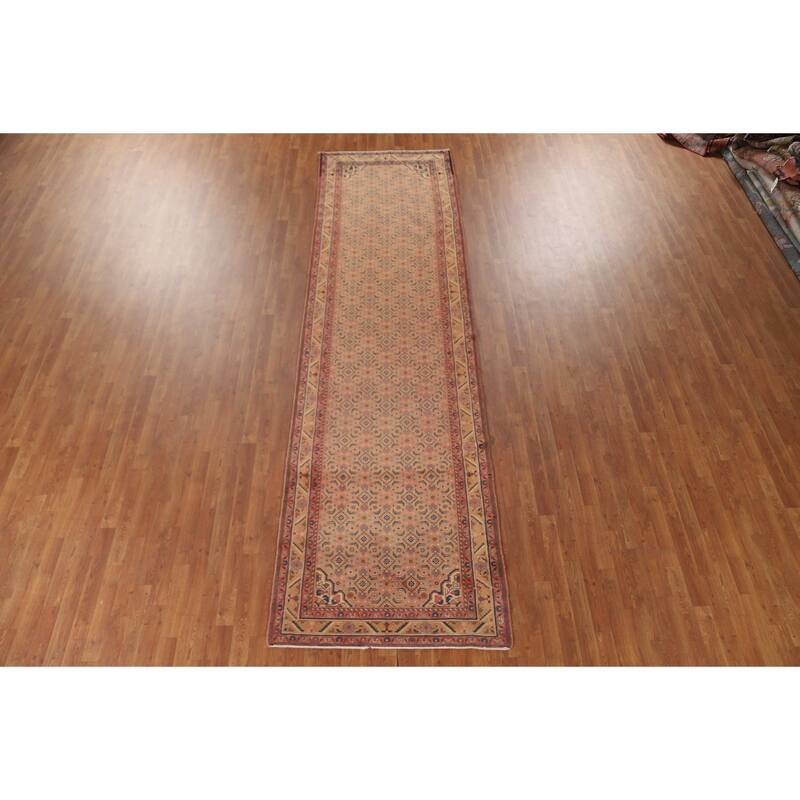 All-Over Mahal Persian Vintage Runner Rug Hand-Knotted Wool Carpet - 3'9" x 13'4"