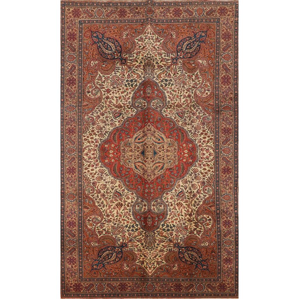 Anatolian Turkish Vintage Rug Hand-Knotted Beige Wool Carpet - 6'4" X 9'8"