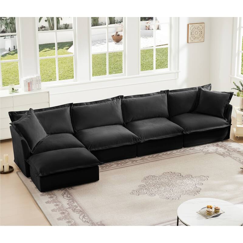 Slipcovered L Shape Sectional Long Sofa Couch, 4 Seater Sofa with Suppleness Armrests