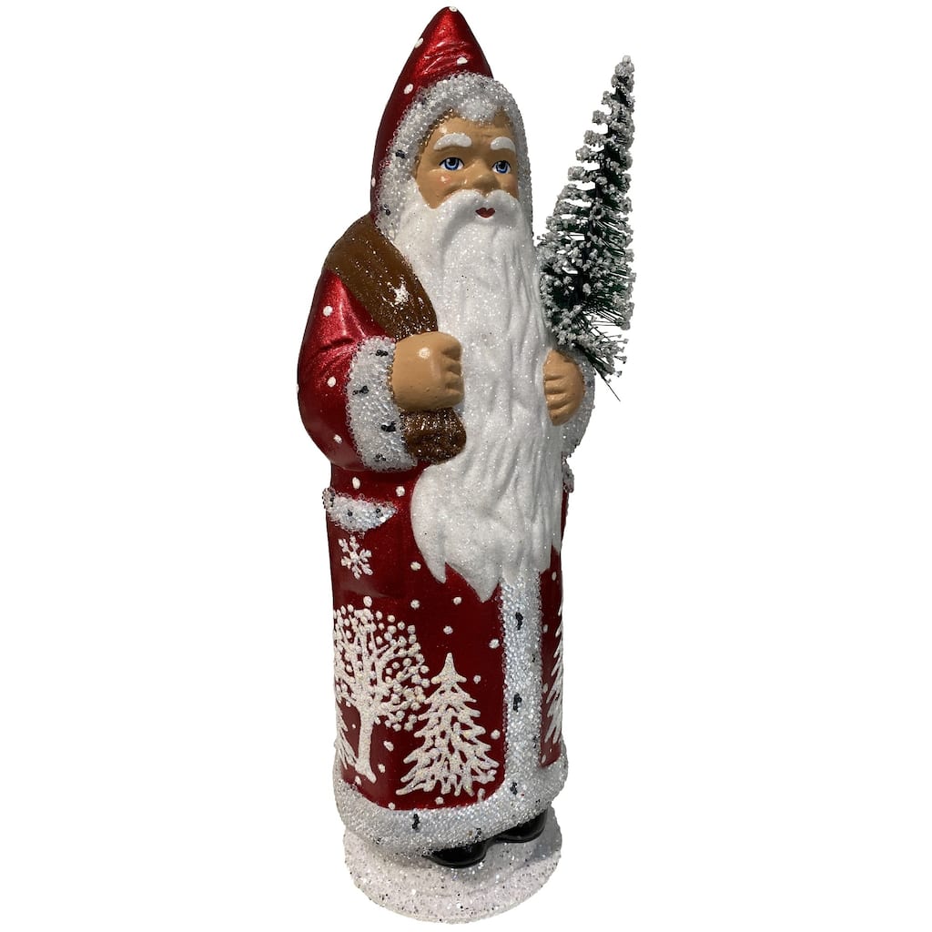 11” Paper Mache Santa in Red Coat with Ermine Edge Detail Christmas Candy Container