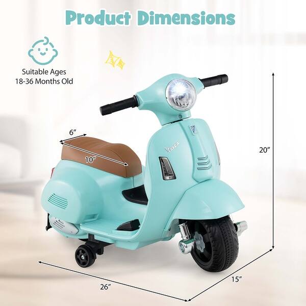 dimension image slide 2 of 3, Costway Kids Ride on Motorcycle with Training Wheels Headlight Horn 6V - See Details
