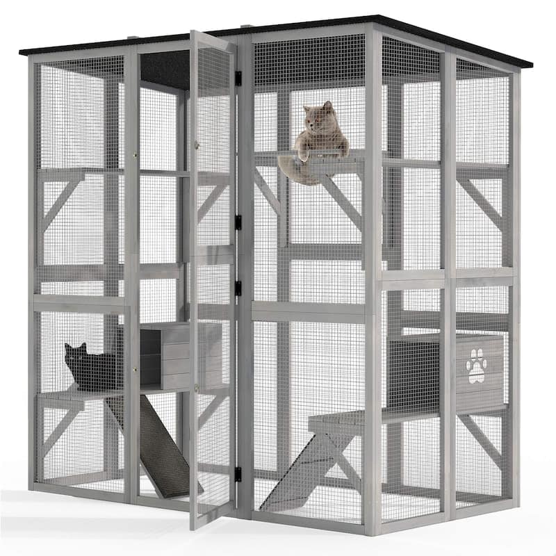 Moasis 70.9'' H Cat House Outdoor Catio Kitty Enclosure Wooden Cat Cage Playpen with Platform