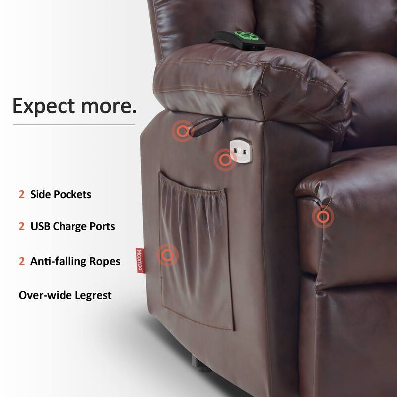 MCombo Power Lift Recliner Chair with Massage, Heat, Adjustable Headrest, Extended Footrest-(PU/Fabric)