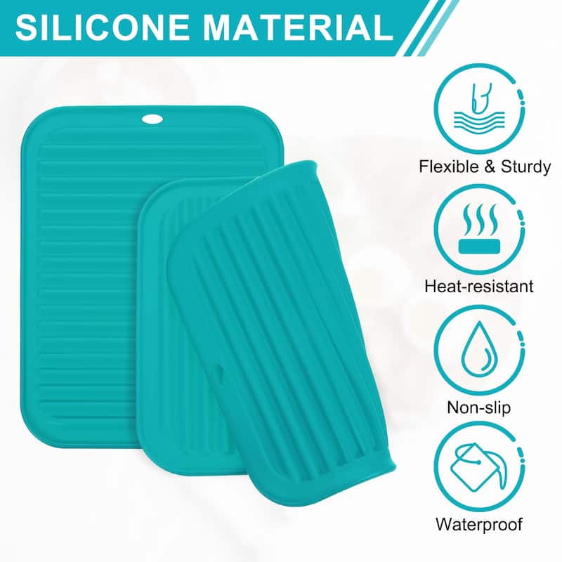 Silicone Dish Drying Mat, 9"x12" Trivets for Hot Pots and Pans - Dark Blue